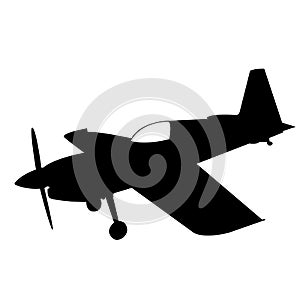 Silhouette of a sports propeller plane on a white background.