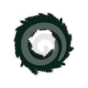 Silhouette of a spruce round wreath, an isolated flat image on a white background. Vector illustration