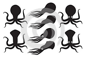 Silhouette Squid and kraken vector