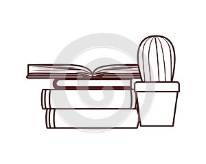 Silhouette of stack of books with houseplant