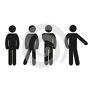 silhouette of a standing man, people in various poses, pictograms