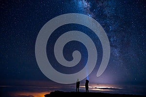 Stargazers looking at Milky Way