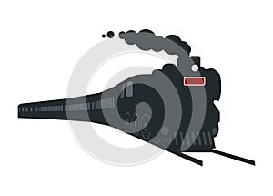Silhouette of steam locomotive hauling passenger train. Simple illustration in perspective view.