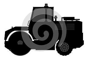 Silhouette steamroller on a white background.