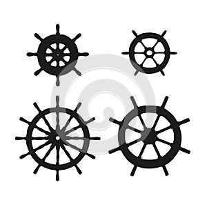 Silhouette of steering-wheel rudders. Vector black white doodle sketch outline retro isolated illustration.