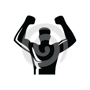 Silhouette of a strong man, athlete icon. Body building muscles. Vector illustration