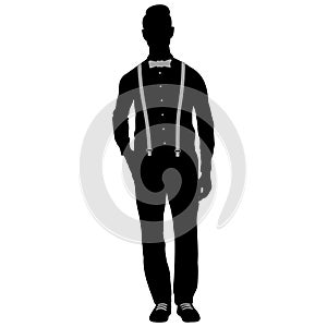 Silhouette of a stylish man wearing a bow tie and leather belt