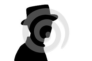 Silhouette of stylish young man in business hat, profile of faceless person on white isolated background