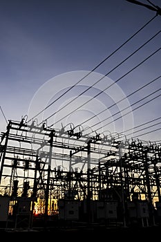 Silhouette of substation for the distribution of electric power with in Brazil,