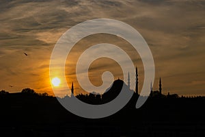 Silhouette of Suleymaniye Mosque. Ramadan or islamic concept photo