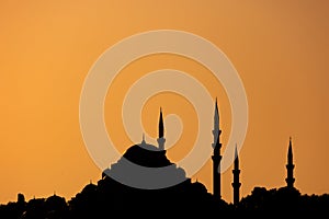 Silhouette of Suleymaniye Mosque at sunset. Ramadan or islamic concept photo