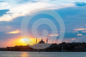 Silhouette of Sultanahmet or Blue Mosque at sunset. Ramadan or islamic concept