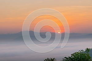 Silhouette the sunrise with  the fog, beautiful sky and cloud at Phu Lam Duan Mountain, Pak Chom District, Loei Province, Thailand