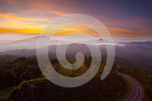 Silhouette Sunrise over Doi Inthanon National park at Chiang Mai