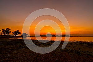 Silhouette sunset at Bang phra reservoir ,sriracha chon buri,  thailand