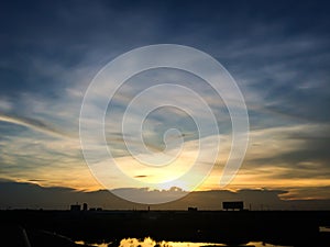 Silhouette of sunset from Hometown in thailand. Downtown