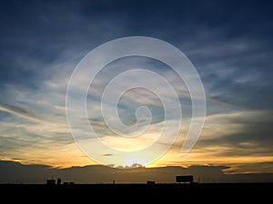 Silhouette of sunset from Hometown in thailand. Downtown