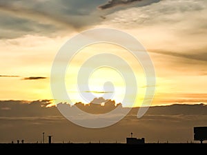 Silhouette of sunset from Hometown in thailand. Downtown