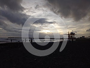 Silhouette on sunset tropical beach