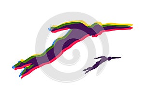 Silhouette of a swimming man. Front Crawl Swimming Technique. Design template for Sport. Emblem for training. Vector Illustration