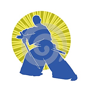 Silhouette of a sword warrior in action pose.