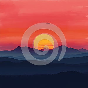 the silhouette of a taildragger on the horizon flying towards the setting sun.