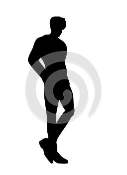 Silhouette of A Tall Handsome Muscular Man Crossing His Leg from 45 Degrees View