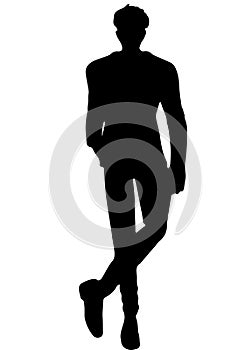 Silhouette of A Tall Handsome Muscular Man Crossing His Leg from Front View