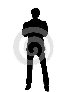 Silhouette of A Tall Handsome Muscular Man Standing While Crossing His Arms from Front View