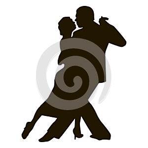 Silhouette of tango dance pair. Couple dancers