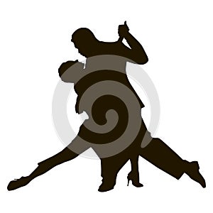 Silhouette of tango dance pair. Couple dancers