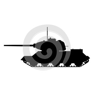 Silhouette tank Soviet World War 2 T34 medium tank icon. Military army machine war, weapon, battle symbol silhouette