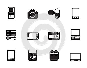 Silhouette technical, media and electronics icons
