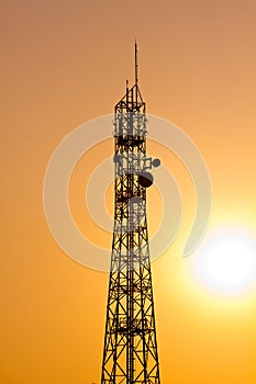 Silhouette of Tele-radio tower in sunset