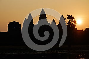 Silhouette of the temple Angkor wat at sunrise, Siem Reap, Cambodia