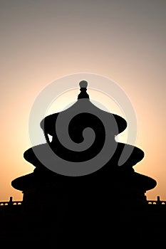 Silhouette of the Temple of Heaven at sunset, Beijing, China