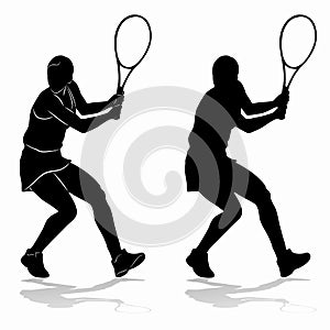 Silhouette of a tennis woman player, vector drawing