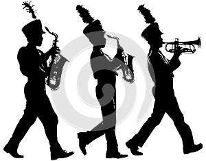 Silhouette of High School Marching band musicians