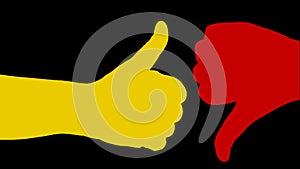 Silhouette thumbs up down gesture win yellow red