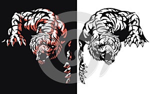 Silhouette tiger lurking ready attack isolated vector logo icon illustration on black and white style