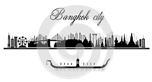 Silhouette to Bangkok, Thailand with attractions background