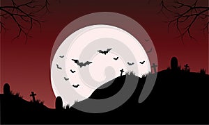 Silhouette of Tomb and bat Halloween