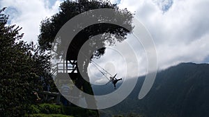 Silhouette of a tourist on a swing at Casa del Arbol