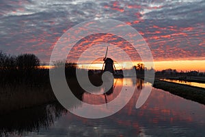 Windmill with morning red, De Rietveldse Molen, Hazerswoude Dorp photo