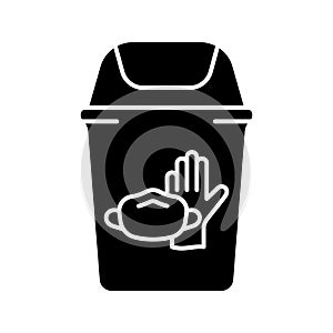 Silhouette of Trash can with latex glove, face mask. Disposal of medical supplies. Outline icon of special bin for throwing out