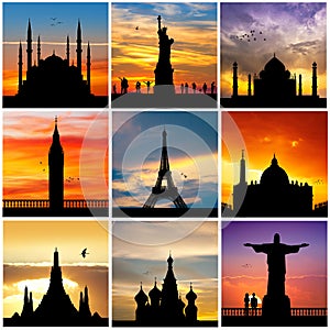 Silhouette of travel destinations