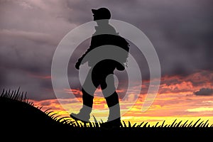 Silhouette of a traveler tourist