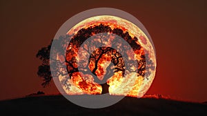 Silhouette of a tree against a full moon