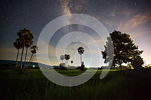 Silhouette of Tree with cloud and Milky Way, Long exposure photo