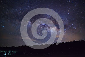 Silhouette of Tree with cloud and Milky Way. Long exposure photo